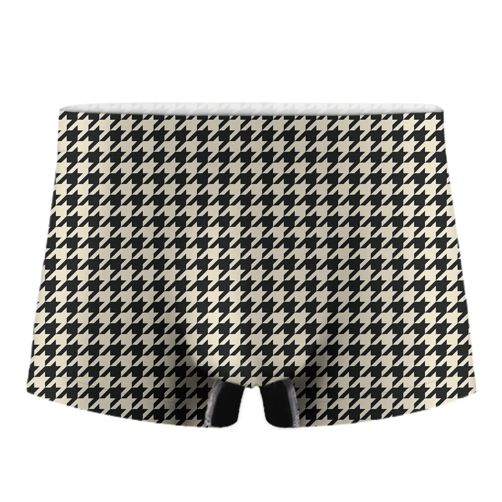 Tan And Black Houndstooth Pattern Print Men's Boxer Briefs