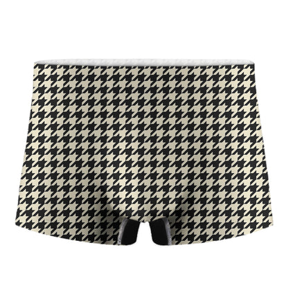 Tan And Black Houndstooth Pattern Print Men's Boxer Briefs