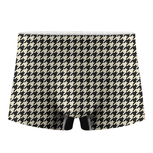 Tan And Black Houndstooth Pattern Print Men's Boxer Briefs