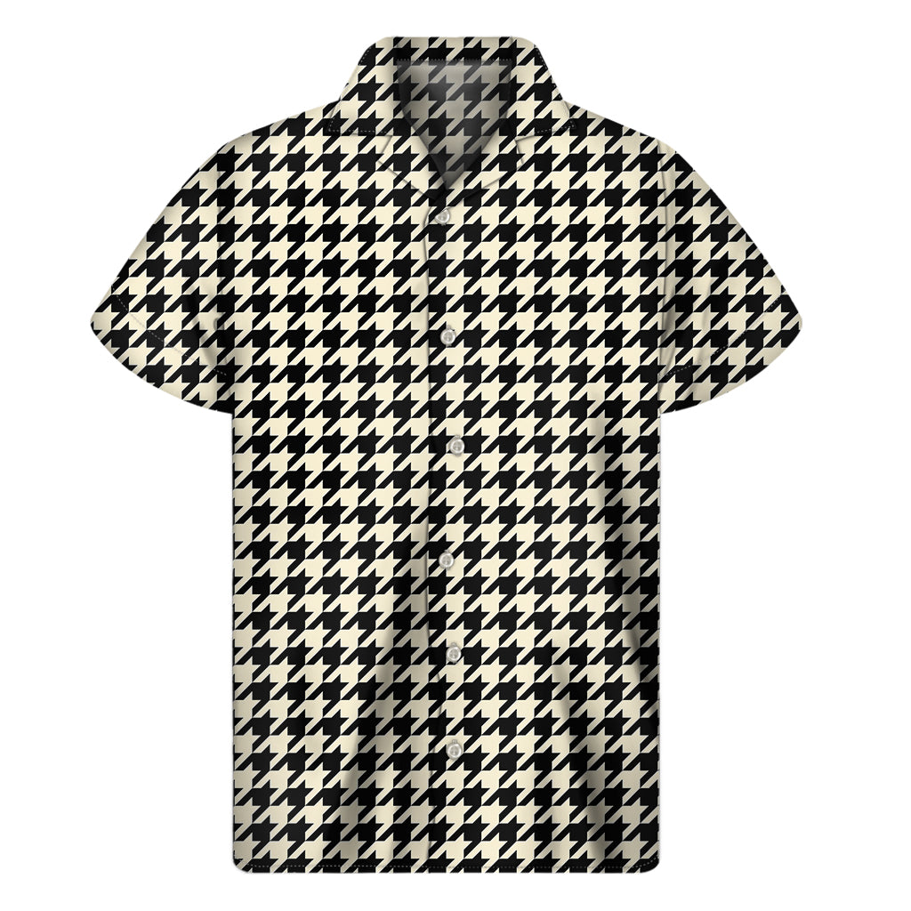 Tan And Black Houndstooth Pattern Print Men's Short Sleeve Shirt