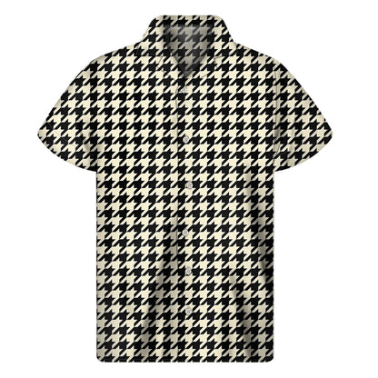 Tan And Black Houndstooth Pattern Print Men's Short Sleeve Shirt