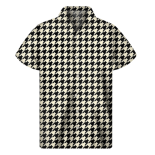 Tan And Black Houndstooth Pattern Print Men's Short Sleeve Shirt