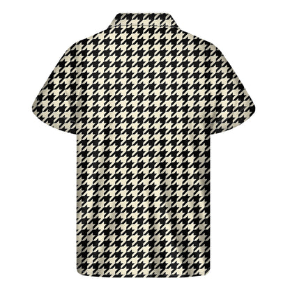 Tan And Black Houndstooth Pattern Print Men's Short Sleeve Shirt