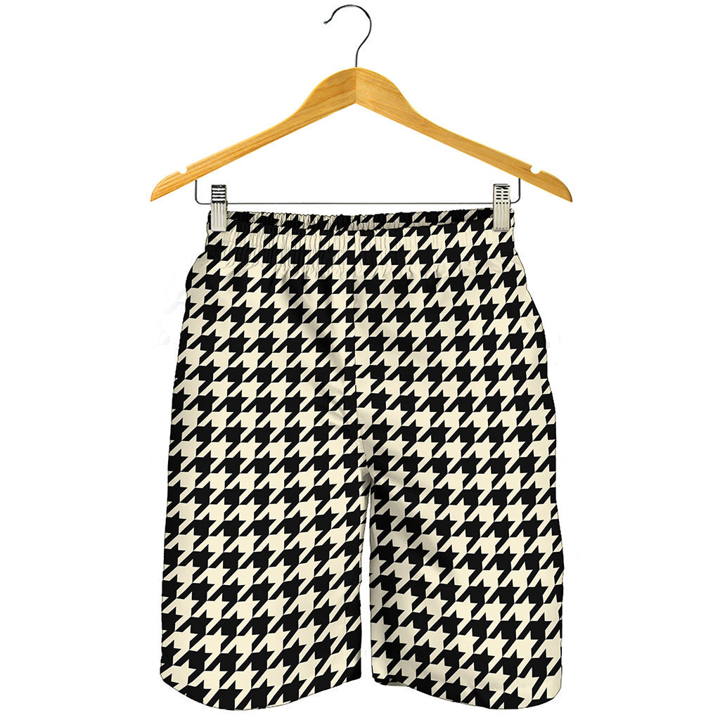 Tan And Black Houndstooth Pattern Print Men's Shorts