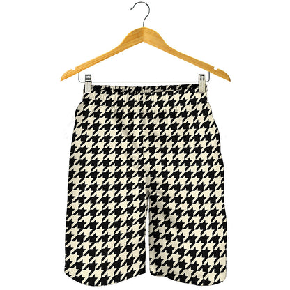 Tan And Black Houndstooth Pattern Print Men's Shorts