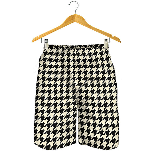 Tan And Black Houndstooth Pattern Print Men's Shorts