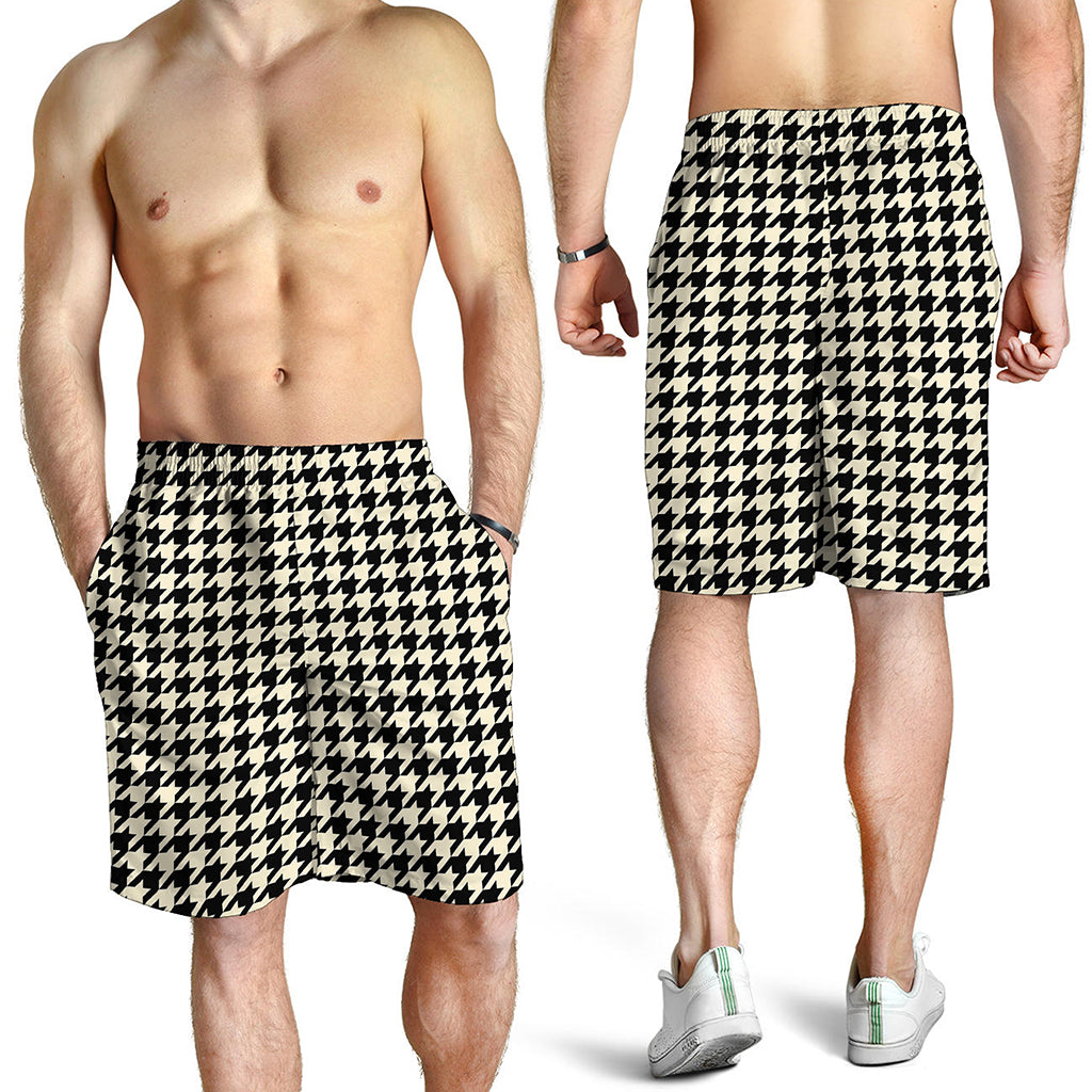 Tan And Black Houndstooth Pattern Print Men's Shorts