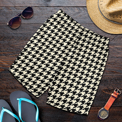 Tan And Black Houndstooth Pattern Print Men's Shorts