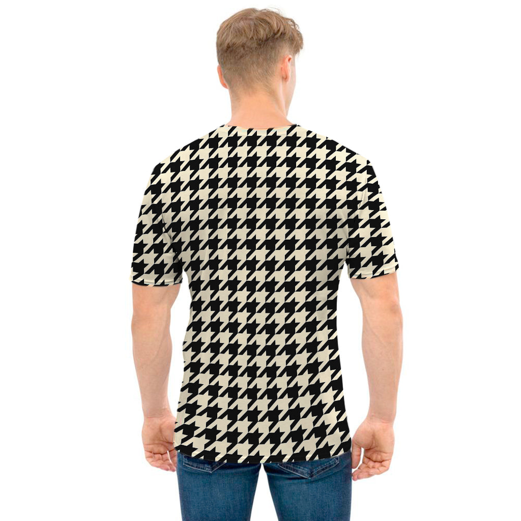 Tan And Black Houndstooth Pattern Print Men's T-Shirt