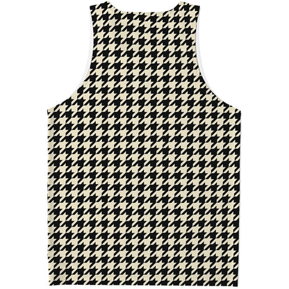 Tan And Black Houndstooth Pattern Print Men's Tank Top