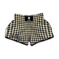 Tan And Black Houndstooth Pattern Print Muay Thai Boxing Shorts