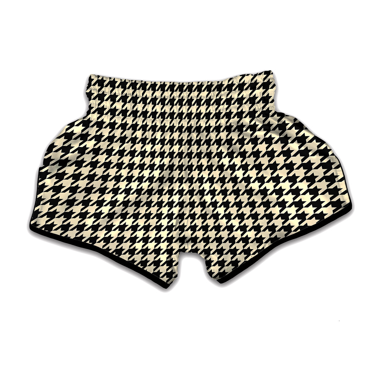 Tan And Black Houndstooth Pattern Print Muay Thai Boxing Shorts