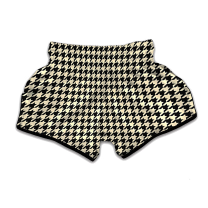 Tan And Black Houndstooth Pattern Print Muay Thai Boxing Shorts