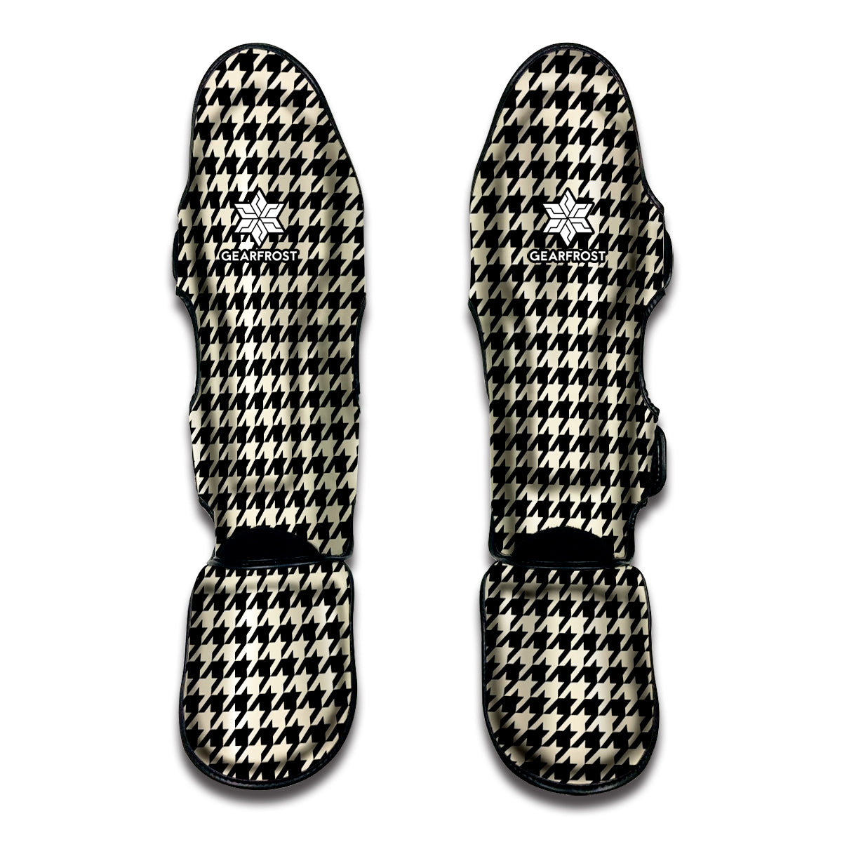 Tan And Black Houndstooth Pattern Print Muay Thai Shin Guard