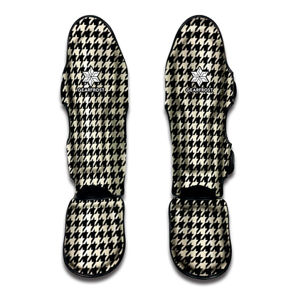 Tan And Black Houndstooth Pattern Print Muay Thai Shin Guard