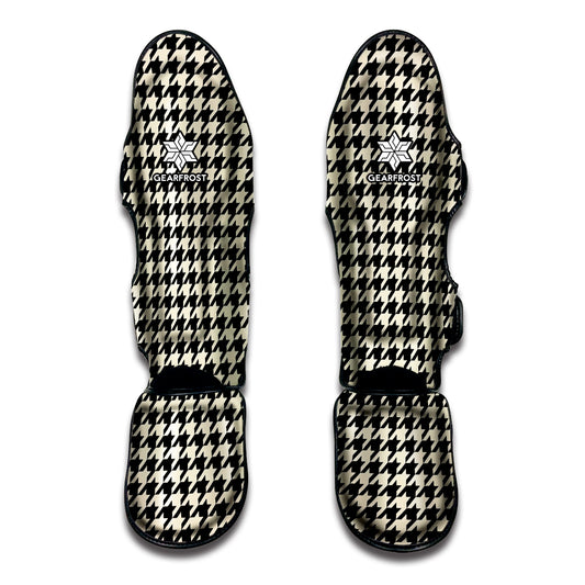 Tan And Black Houndstooth Pattern Print Muay Thai Shin Guard