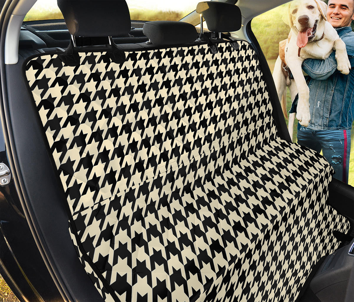 Tan And Black Houndstooth Pattern Print Pet Car Back Seat Cover