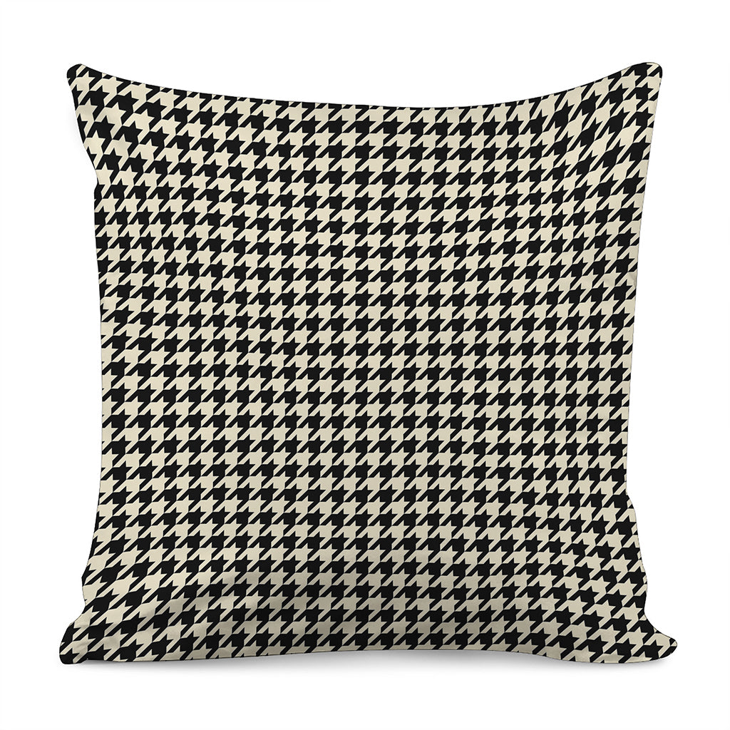 Tan And Black Houndstooth Pattern Print Pillow Cover