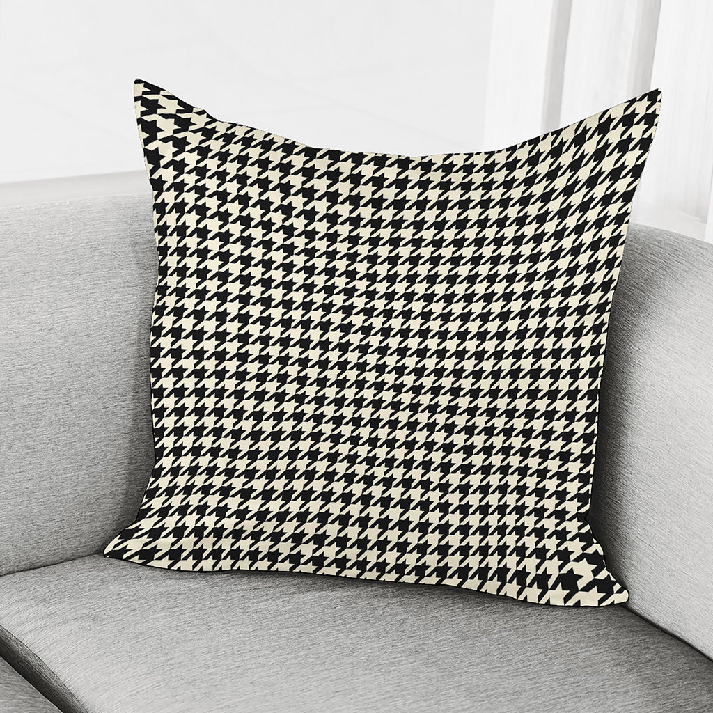 Tan And Black Houndstooth Pattern Print Pillow Cover