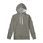Tan And Black Houndstooth Pattern Print Pullover Hoodie