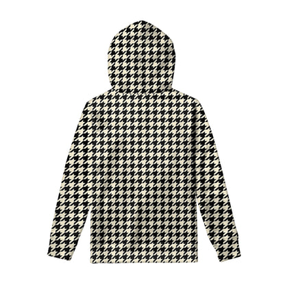 Tan And Black Houndstooth Pattern Print Pullover Hoodie
