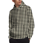 Tan And Black Houndstooth Pattern Print Pullover Hoodie
