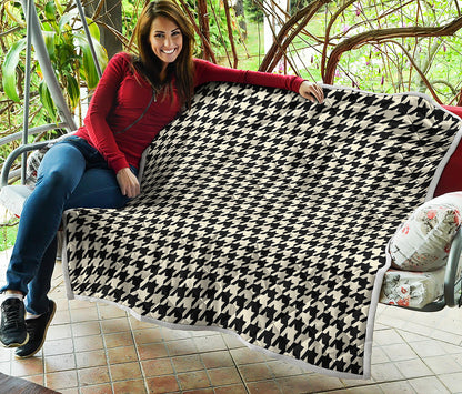 Tan And Black Houndstooth Pattern Print Quilt