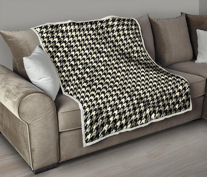 Tan And Black Houndstooth Pattern Print Quilt