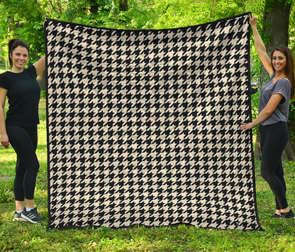 Tan And Black Houndstooth Pattern Print Quilt