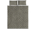 Tan And Black Houndstooth Pattern Print Quilt Bed Set