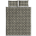 Tan And Black Houndstooth Pattern Print Quilt Bed Set