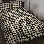 Tan And Black Houndstooth Pattern Print Quilt Bed Set