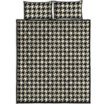 Tan And Black Houndstooth Pattern Print Quilt Bed Set
