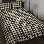 Tan And Black Houndstooth Pattern Print Quilt Bed Set