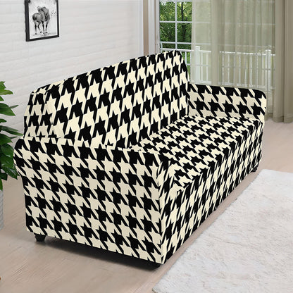Tan And Black Houndstooth Pattern Print Sofa Cover