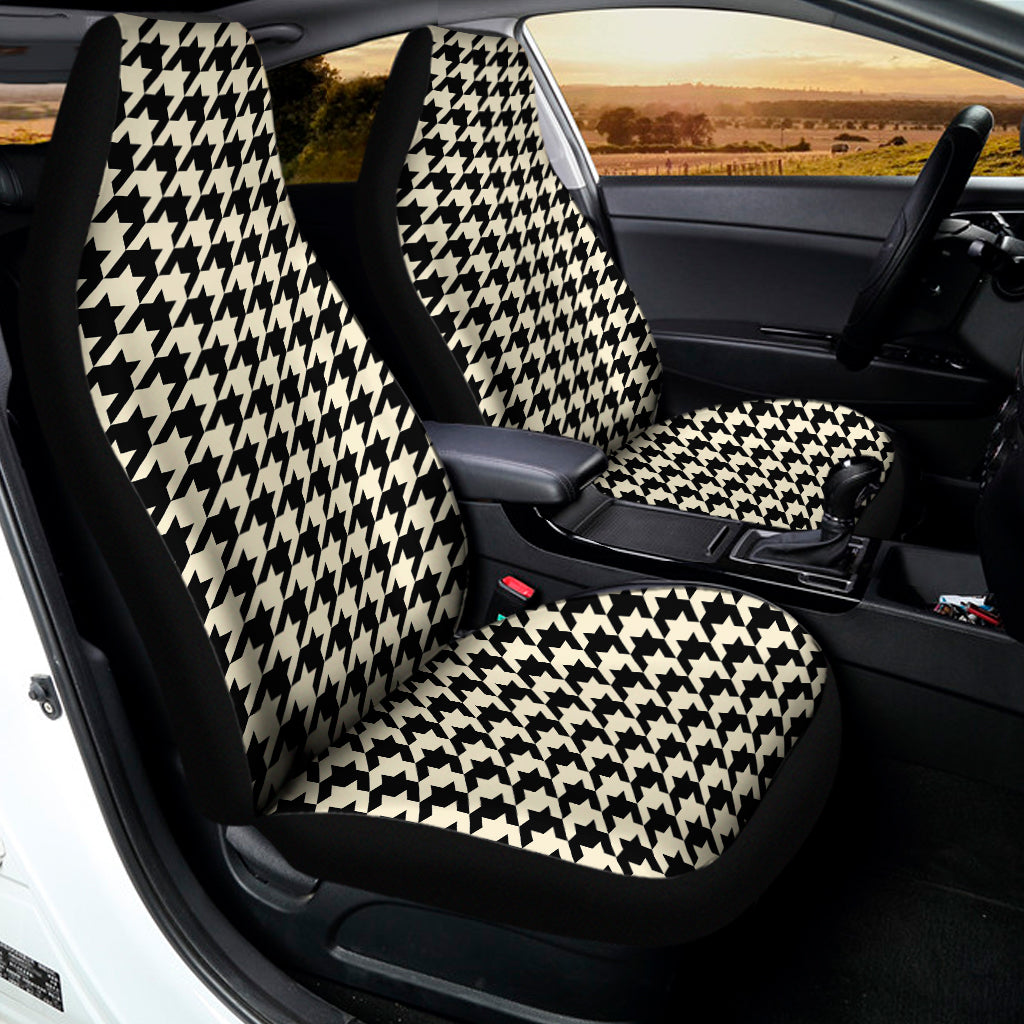 Tan And Black Houndstooth Pattern Print Universal Fit Car Seat Covers