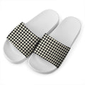 Tan And Black Houndstooth Pattern Print White Slide Sandals
