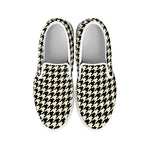Tan And Black Houndstooth Pattern Print White Slip On Shoes