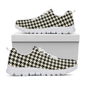 Tan And Black Houndstooth Pattern Print White Running Shoes