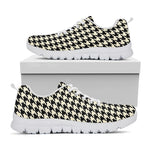 Tan And Black Houndstooth Pattern Print White Sneakers