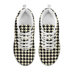 Tan And Black Houndstooth Pattern Print White Sneakers