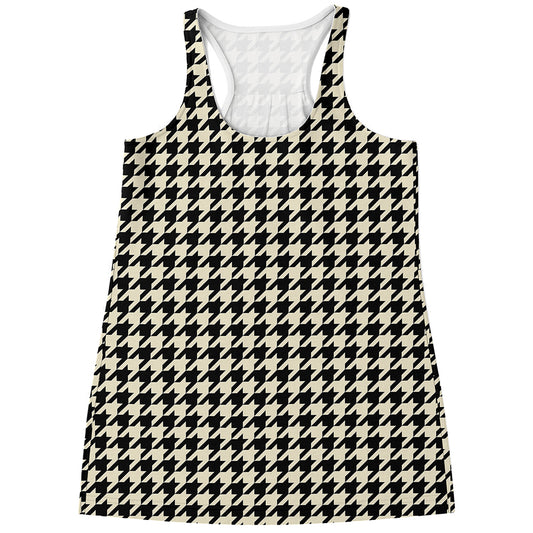 Tan And Black Houndstooth Pattern Print Women's Racerback Tank Top