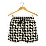 Tan And Black Houndstooth Pattern Print Women's Shorts