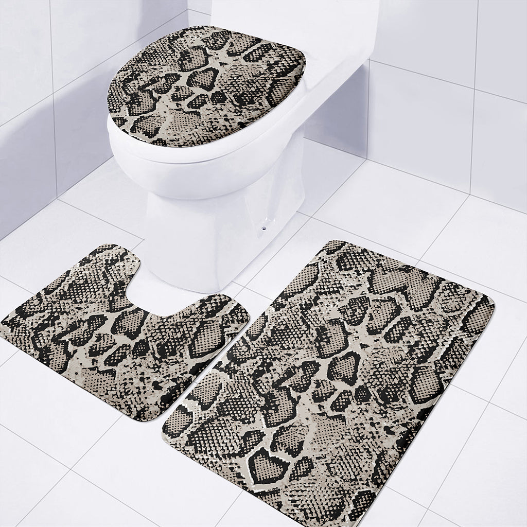 Tan And Black Snakeskin Print 3 Piece Bath Mat Set