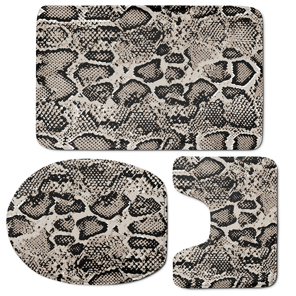 Tan And Black Snakeskin Print 3 Piece Bath Mat Set