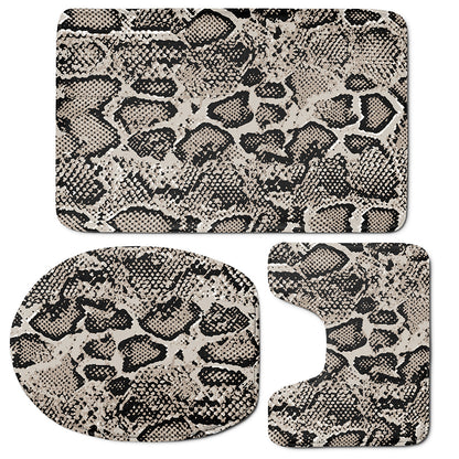 Tan And Black Snakeskin Print 3 Piece Bath Mat Set