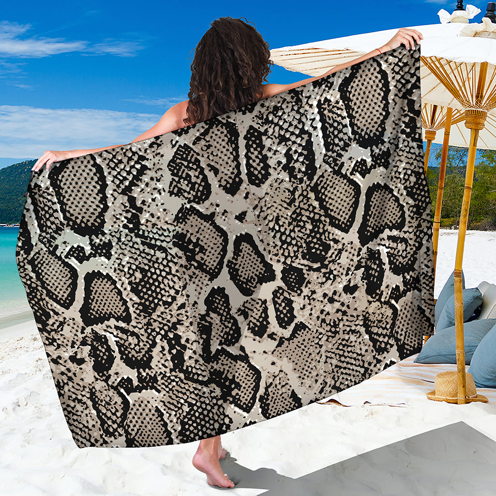 Tan And Black Snakeskin Print Beach Sarong Wrap