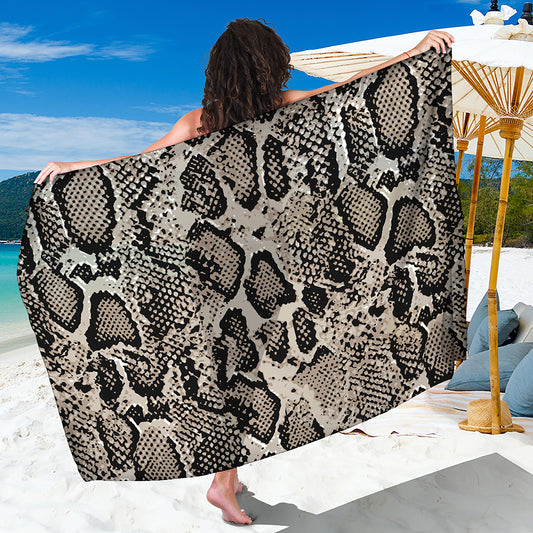 Tan And Black Snakeskin Print Beach Sarong Wrap