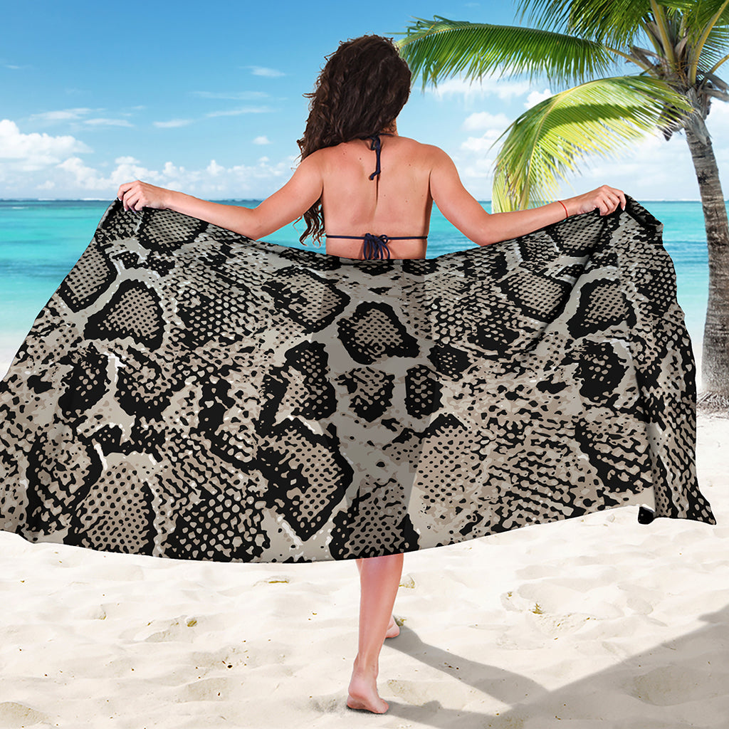 Tan And Black Snakeskin Print Beach Sarong Wrap