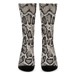 Tan And Black Snakeskin Print Crew Socks